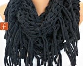 Black Infinity Scarf Loop Scarf Circle Scarf Fabric Knitted Lace Scarf - Tube Scarf - fatwoman