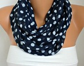 BIG SALE Navy Blue - Polka Dot Infinity Scarf Shawl Circle Scarf Loop Scarf Gift - for her --Navy Blue  White Polka Dot - fatwoman