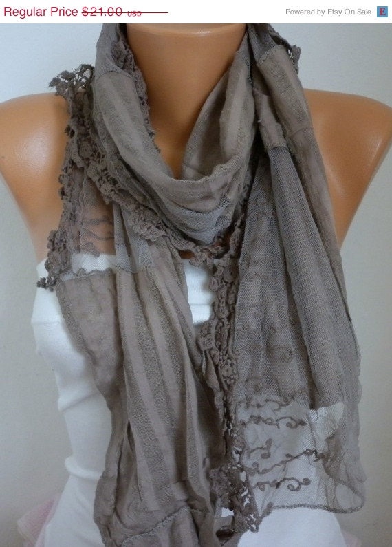 BIG SALE Beige  Shawl Scarf -  Cotton - Lace Scarf Cowl  - Bridesmaid Gift for her mom - fatwoman