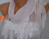 BIG SALE Pale Pink Scarf -  Cotton Scarf  - Neclace  Cowl with Lace Edge Women's fashion Shawl Scarf - fatwoman