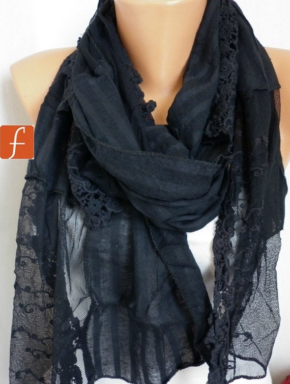 Black  Shawl Scarf -  Cowl Scarf - Bridesmaid Gift -- for Her - Gift - mom -  fatwoman