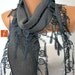 Gray Scarf - Pashmina Scarf -Cowl with Lace Edge - LOVE - HEART