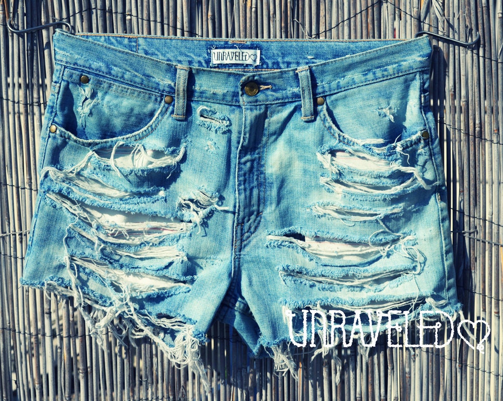 Bleached denim High Waisted Shorts (LARGE)