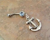 Light Blue Crystal Anchor Belly Button Jewelry Ring