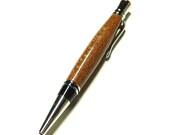 Hand Turned Wood Pen - Executive Style - Medium Ballpoint - Rapala Lacewood - Chrome Hardware - Black Accents - Black Velvet Pouch Included