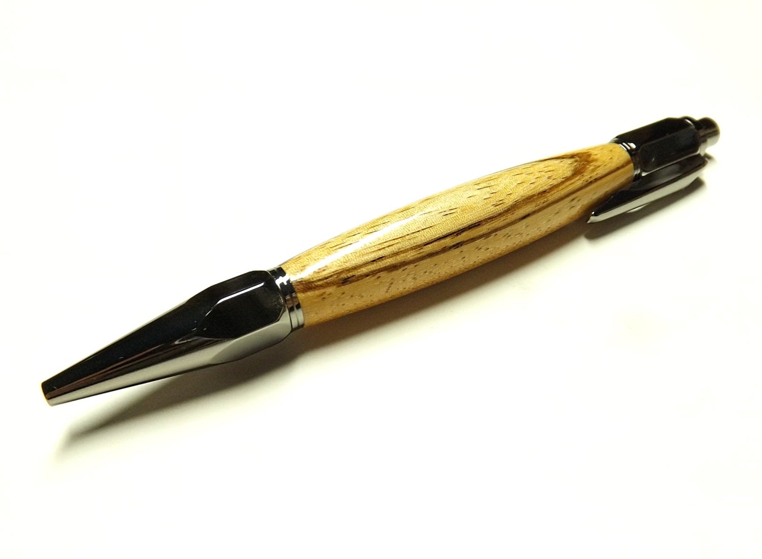 Wood Ballpoint Pen - Vertex Ballpoint Pen - Click Top Style - Zebrawood - Gun Metal Hardware - Black Velvet Pouch Included