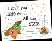 I Love You More Than All The Stars Greeting Card Cute Owl Love Birds Camp fire Star Gazing Constellation Heart Valentine Anniversary Baby