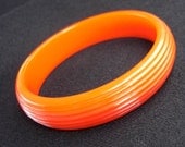 Vintage Bakelite Bangle Orange Tangerine Pumpkin Ridges