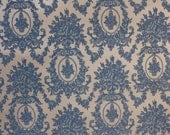 1970's Vintage Wallpaper Blue Flock Victorian Damask Velvet
