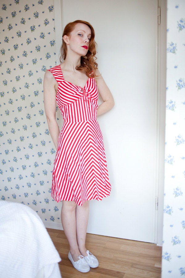 1950's striped red open back dress