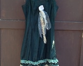 emerald green upcycled victorias secret rustic rose lace prairie girl party bridesmaid wedding graduation slip dress