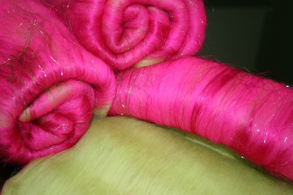 Batt Merino Bamboo Sari Silk Angelina Repeatable Colorway 1.46 oz 42g Ready to Ship International - Candyland