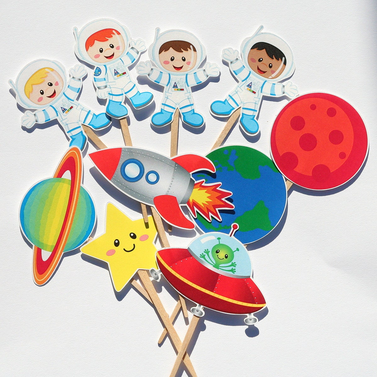 Astronaut Space Boy Party Assorted Cupcake Toppers Set of 12