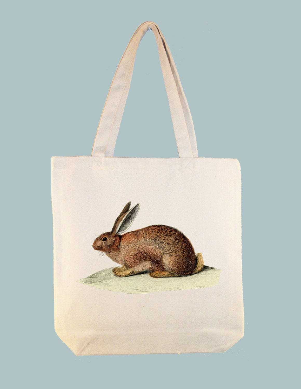 Vintage Brown Bunny Rabbit illustration transferred onto 15x15 Canvas Tote -- other bag sizes available