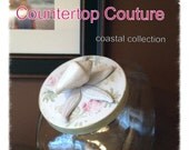Chic Palms and Shells Hand-Painted Cookie Jar Soft Pink Green and a hint of Gold