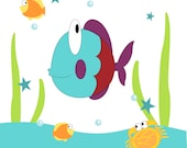 Fish, Turtle and Seahorse Children's Wall Art, Kid's Bathroom, Bathroom Decor, Children's Art Print, Nursery Decor- Set of three 5x7