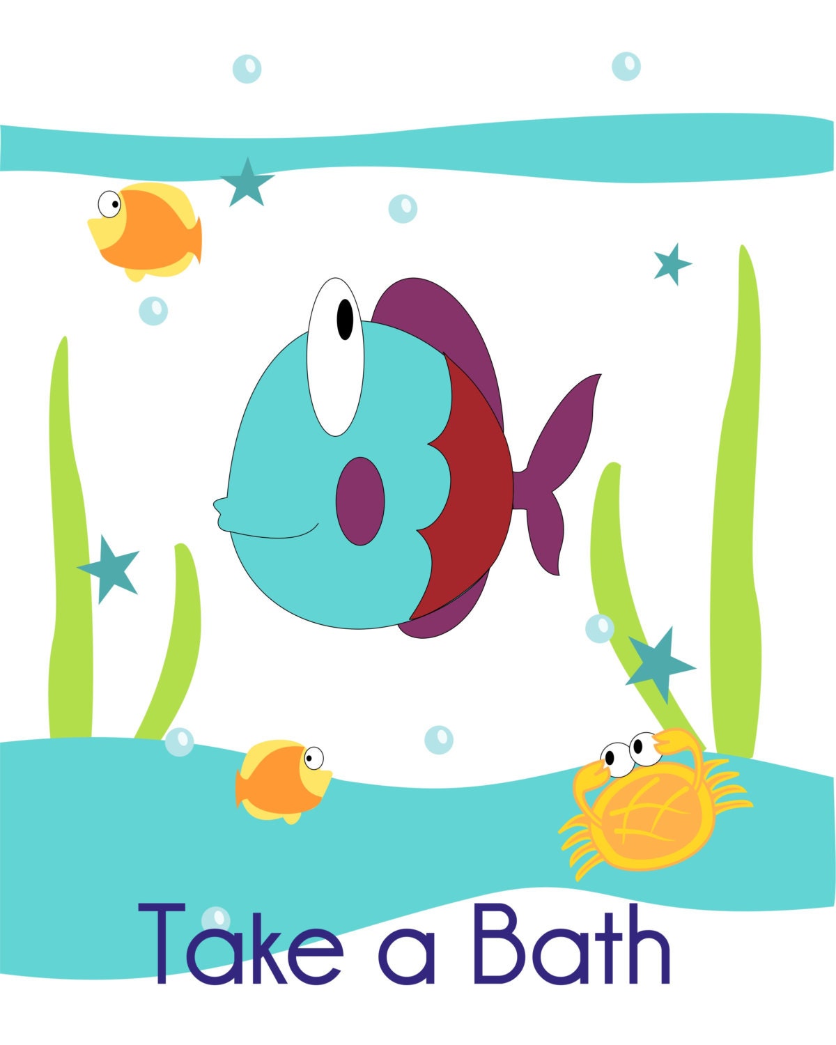Fish, Turtle and Seahorse Children's Wall Art, Kid's Bathroom, Bathroom Decor, Children's Art Print, Nursery Decor- Set of three 5x7