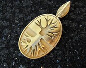 NECKLACE / PENDANT  : Unique 24K Gold Filled Tree Of Life 3-Dementional Oval Medallion on Black Leather 2mm Cord