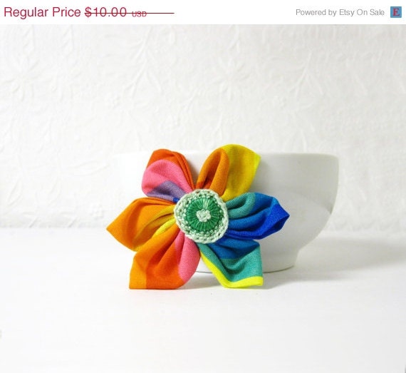 Mothers Day - Flower Hair Clip Japanese Kanzashi Rainbow Fabric