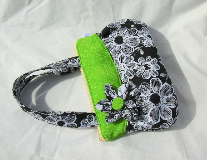 Black and White - LIme Green - Little Girls Clutch Purse