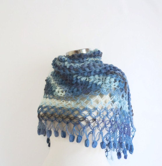 CROCHET SHAWL BLUE Desing  Shawl Multicolor, scarf ,denim,jean, ecru,capelet ,handmade,crochet