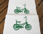Bike Flour Sack TEA TOWELS - Set of Two Bicycle Screen Printed Kitchen Towel