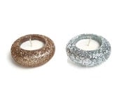 Glittered Tealight Holders In Caramel or Silver Set of 2