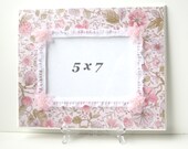 Photo Frame Decoupaged With Pink Flowery Print Embellished With Lace & Fabric Flowers