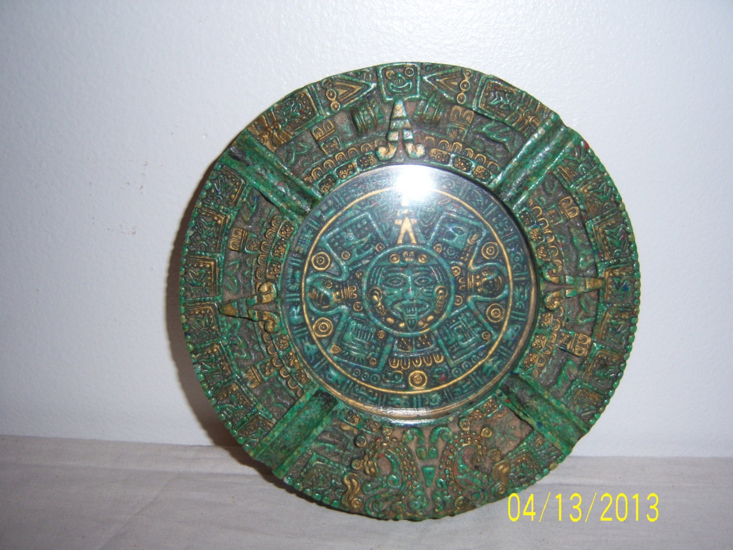 Mexican Aztec Mayan Calendar Ashtray - Malachite Ashtray - Mayan Ashtray - Azteca Aztecan Ashtray  - Vintage Ash tray - Stone Ashtray -