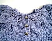 Lavender Baby Set:  Matching Cardigan Leaf Motif Sweater and Hat, 0 - 6 months, shower gift, silver buttons, baby gift