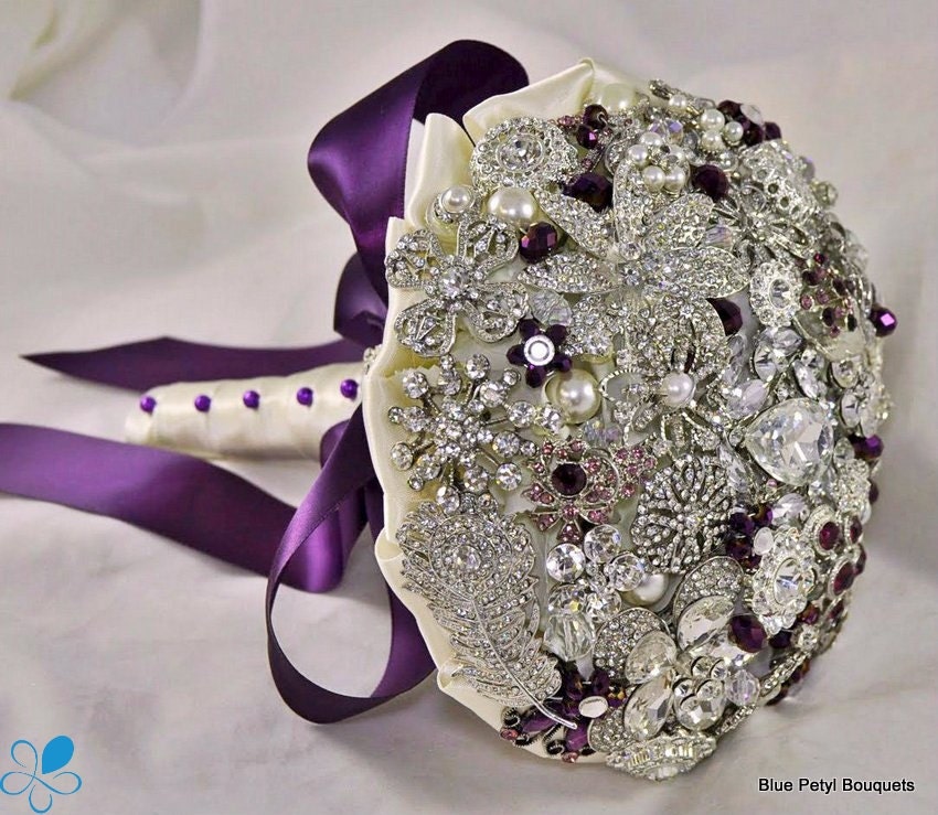 FULL PRICE (not a deposit) Purple Crystal Brooch Bouquet - by Blue Petyl - Bridal Bouquet - Wedding Bouquet