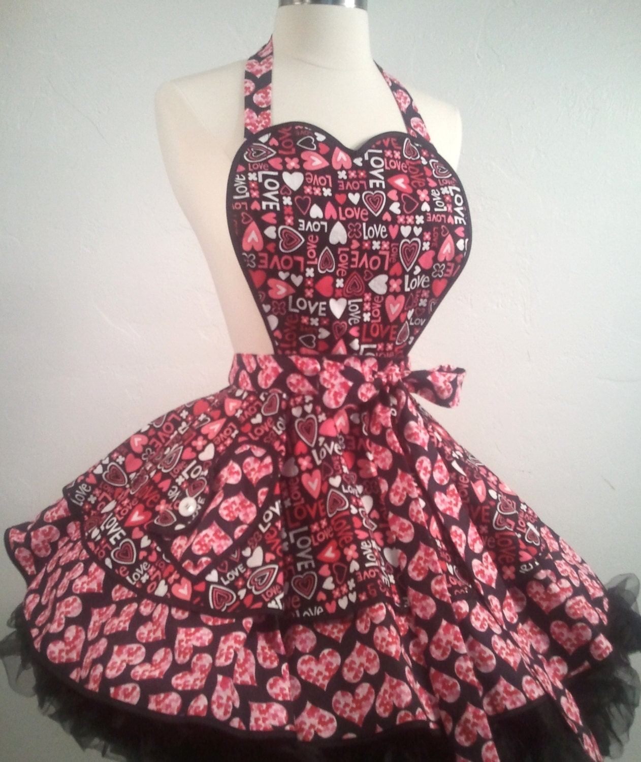 Sweetheart Apron In Black, Red, White and Pinks Heart Prints - Perfect for Mother's Day