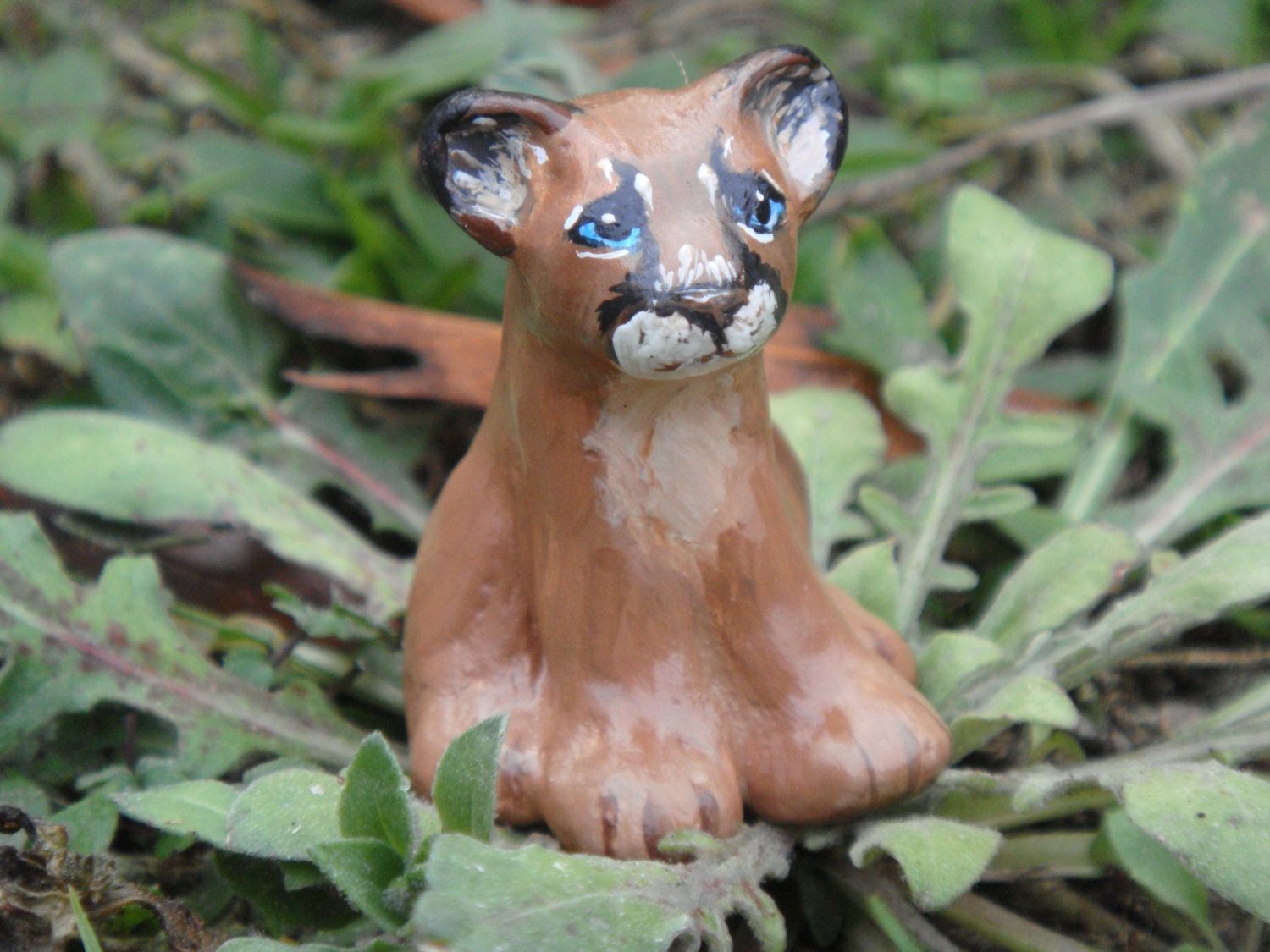 Hand sculpted  miniature mountain lion -  puma -  panther - cougar