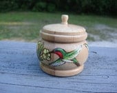 wood burned  trinket box with ruby throated hummingbirds