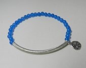 Blue Aventurine Bracelet, Stretch Bracelet, Silver Bar Bracelet