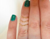 Mid Finger Rings, Gold Knuckle Rings, Midi Rings, Chevron Rings, Set of 3, Adjustable