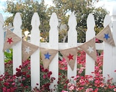July Fourth, 4th of July Burlap Banner REVERSIBLE - Summer Party Decorations, Starfish