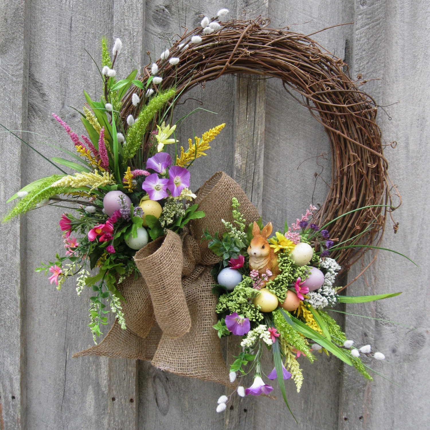 Easter Wreath, Spring Door Decor, Woodland Wreath, Bunny, Country Cottage Wreath