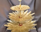 3 Tier Cake Stand Artisan Golden Glass for Weddings, Display, Tea Parties, FREE shipping