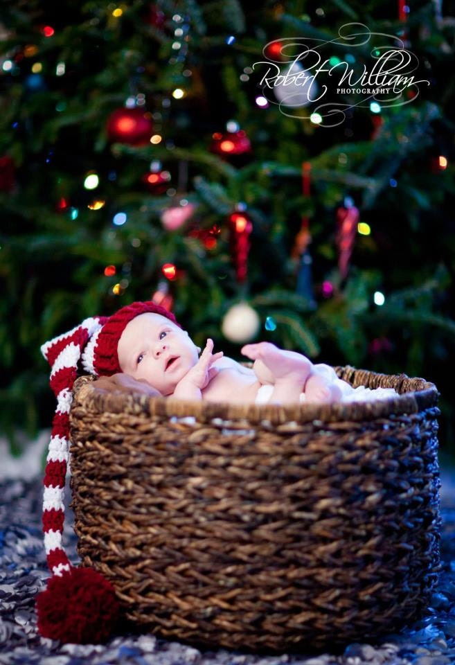 Newborn Santa Hat Striped Christmas Elf Hat Newborn Photography Prop Burgandy and White