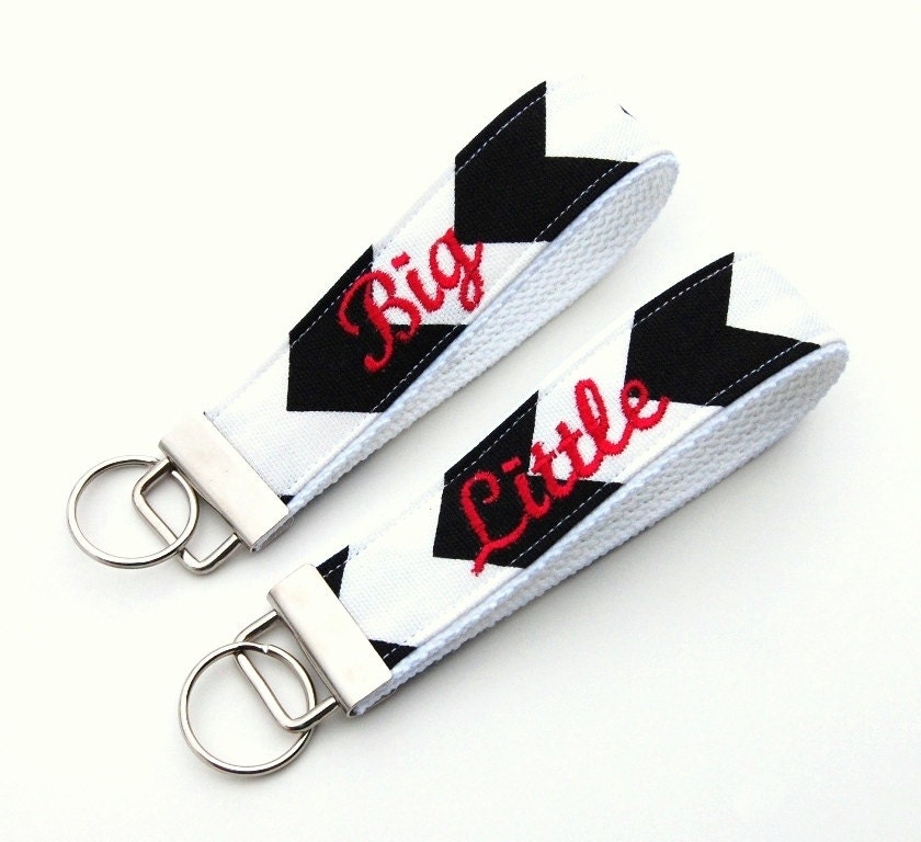 IN STOCK - Big Little Key Fob Set - Chevron - Black, White, and Hot Pink