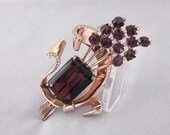 Coro CoroCraft Sterling Silver Brooch, Purple Rhinestone Brooch - 1940s A. Katz Brooch, Coro Brooch, Statement Flower Pin, JryenDesigns