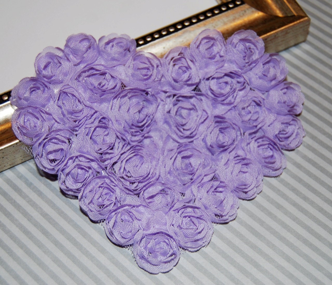 Chiffon Hearts 3 pcs  - Large Lavender Shabby Chic Hearts -  Rosette Heart Applique - Valentines Day Hearts Fabric Hearts 4.75"