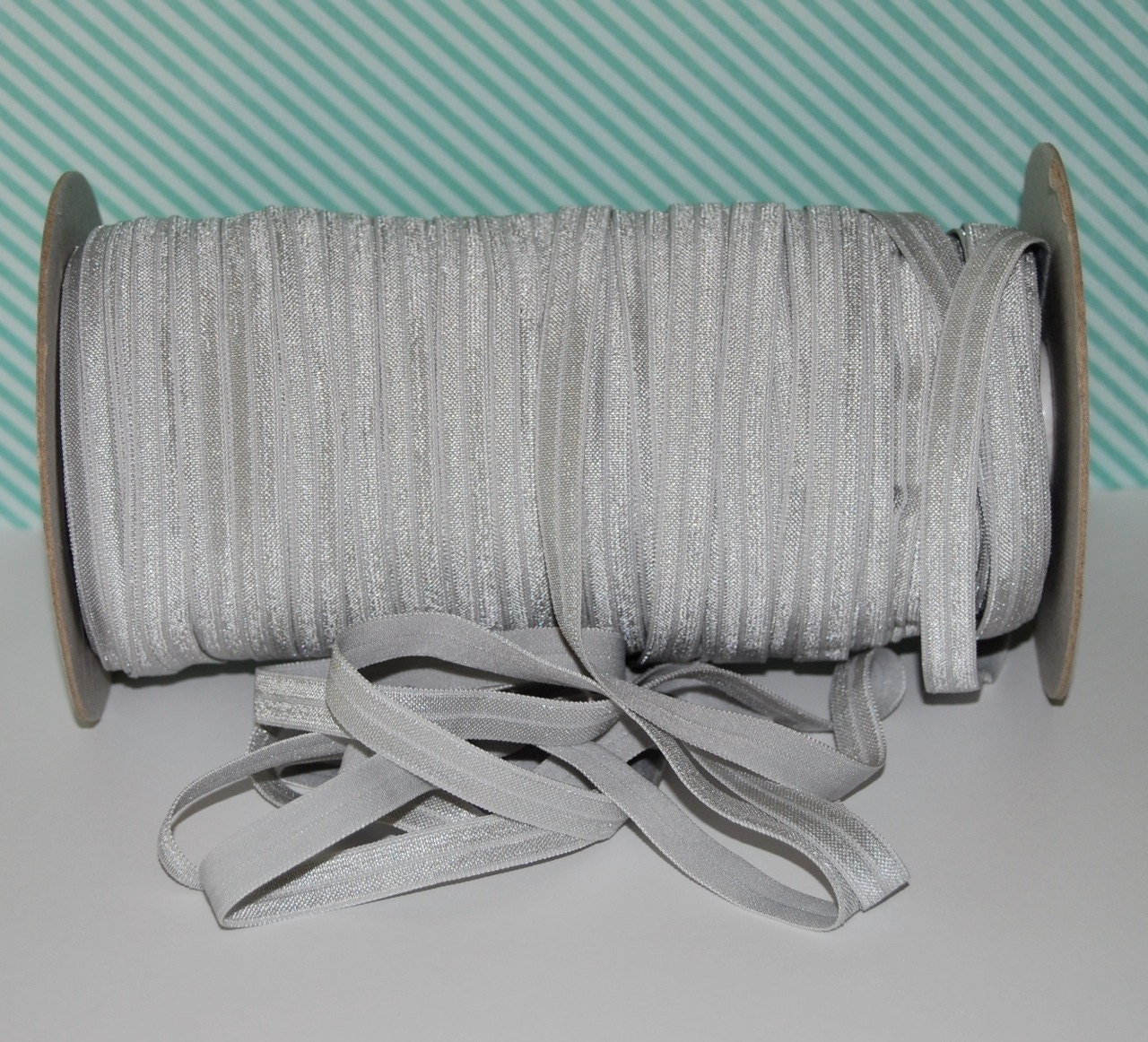 Fold Over Silver Gray Shiny FOE 3/8" inch Baby Headbands Hair Ties Satin Elastic Soft stretch - 5 yds Skinny Elastic Charcoal