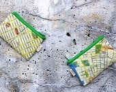 New York city map coin purse wallet with green zipper - I love NY Map Wallet - urban cement grey green