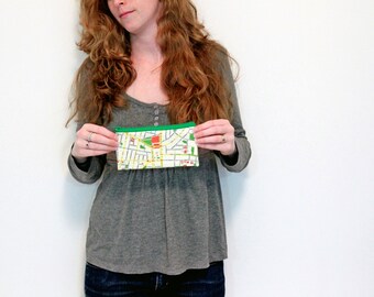 Pencil case zipper pouch with Tel Aviv map print -  wallet / Pencil case / green zippered pouch / souvenir from Tel Aviv Israel