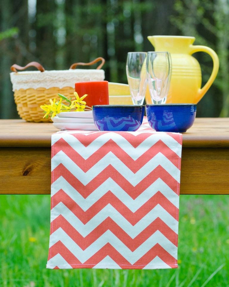 Chevron Coral Table Runner 10 x 72 Wedding Gift Table Runners Decorative Holidays