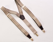 Clip on Mens Suspenders Vintage Elastic Braces Tan Brown Diamonds Preppy
