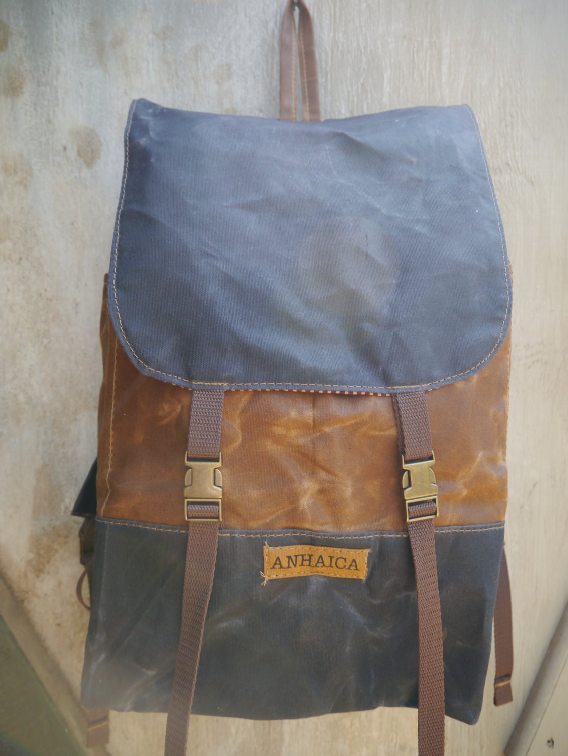 Blue Canvas Backpack, Waxed Canvas, Weekender Bag