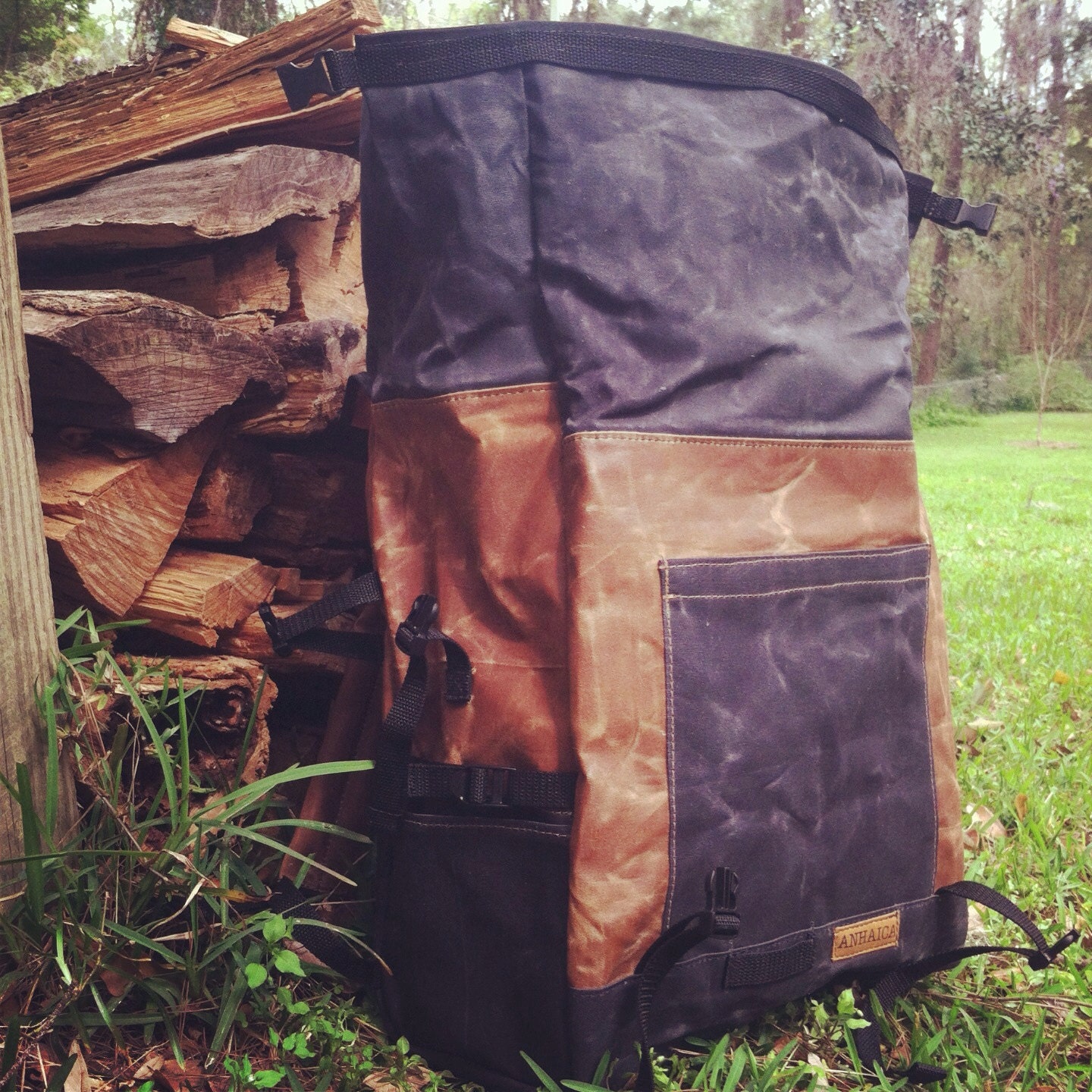 Waxed Canvas Backpack, Bicycle Backpack with roll top